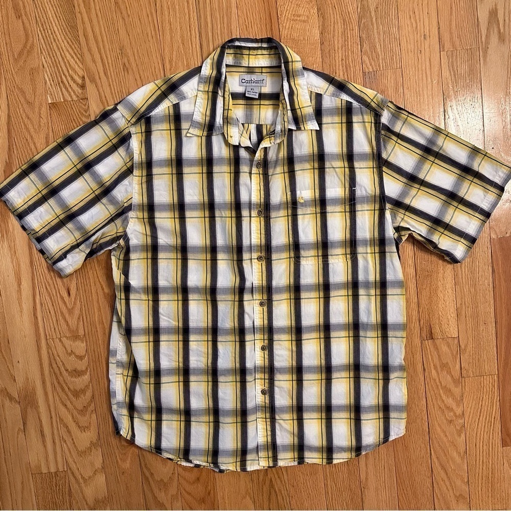 Carhartt Men’s Button Down Plaid Short Sleeve Shirt Yellow Sz XL casual collared
